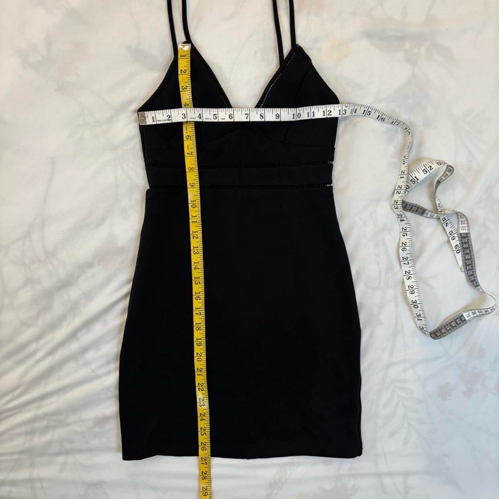 Black V-Neck Mini Dress with Chest and Neckline Cut Out Detailing LBD - Picture 5 of 8